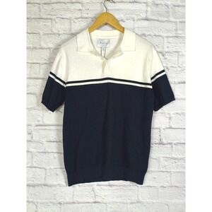 Raith Vicolo Knitted Striped Block Polo Navy Sand Size Med Soft Preppy Golf Work